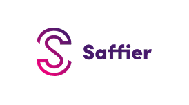Logo van Saffier met een gestileerde paarse en roze letter S links van de bedrijfsnaam.